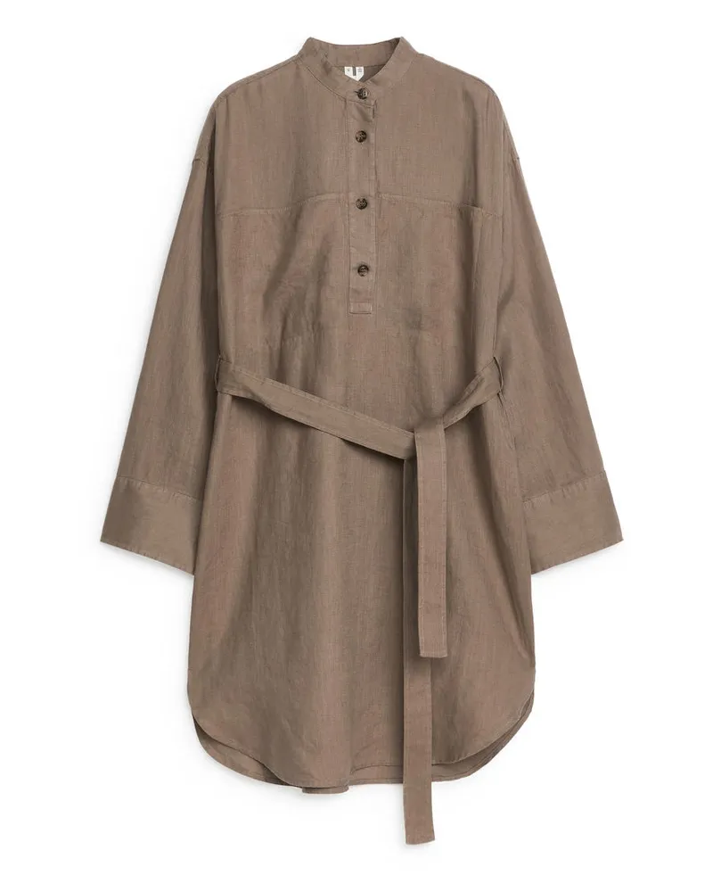Arket Hemdkleid Aus Leinen - Braun Taupe