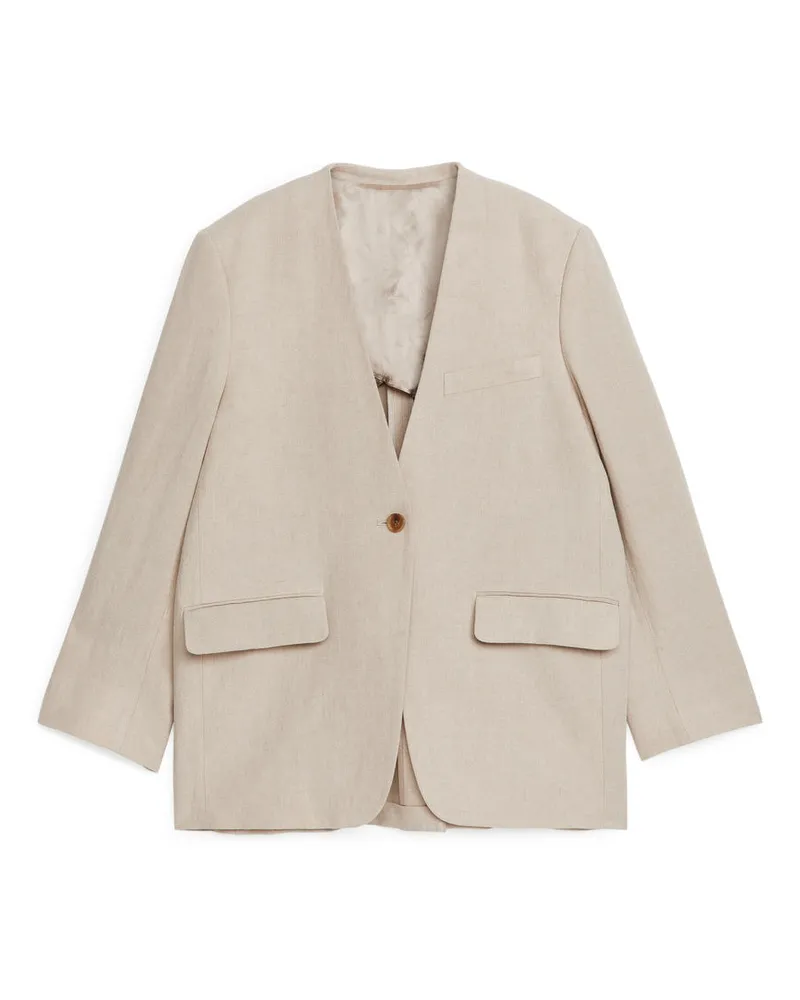 Arket Leinenblazer Ohne Kragen - Beige Beige