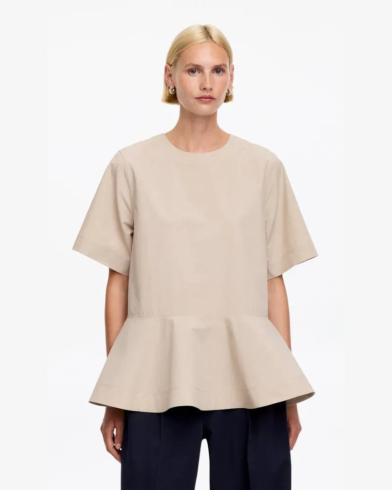 Arket T-Shirt Aus Pima-Baumwolle Mit Schößchen -Beige Beige