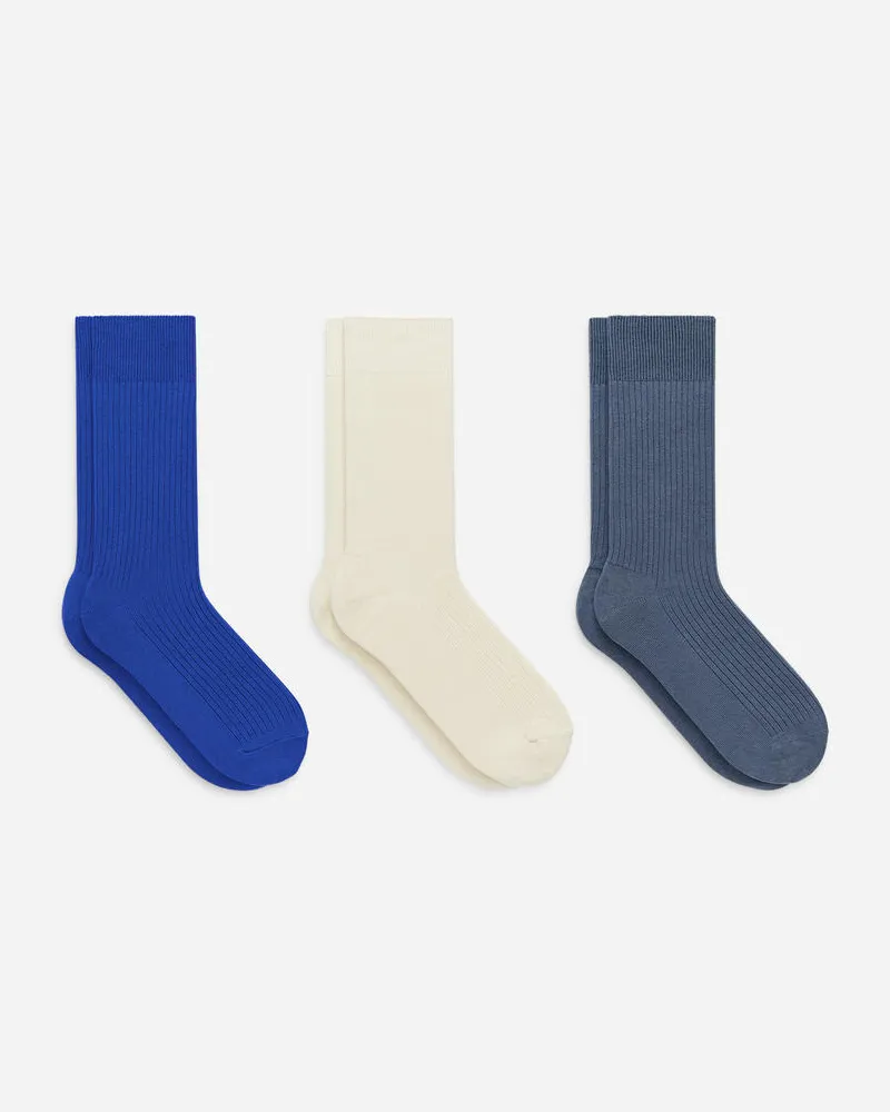 Arket Gerippte Socken Aus Supima-Baumwolle 3er-Pack -Blau Blau