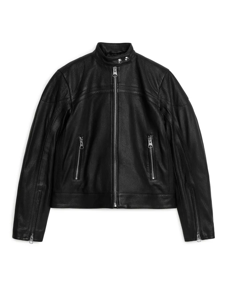 Arket Bikerjacke Aus Leder - Schwarz Schwarz