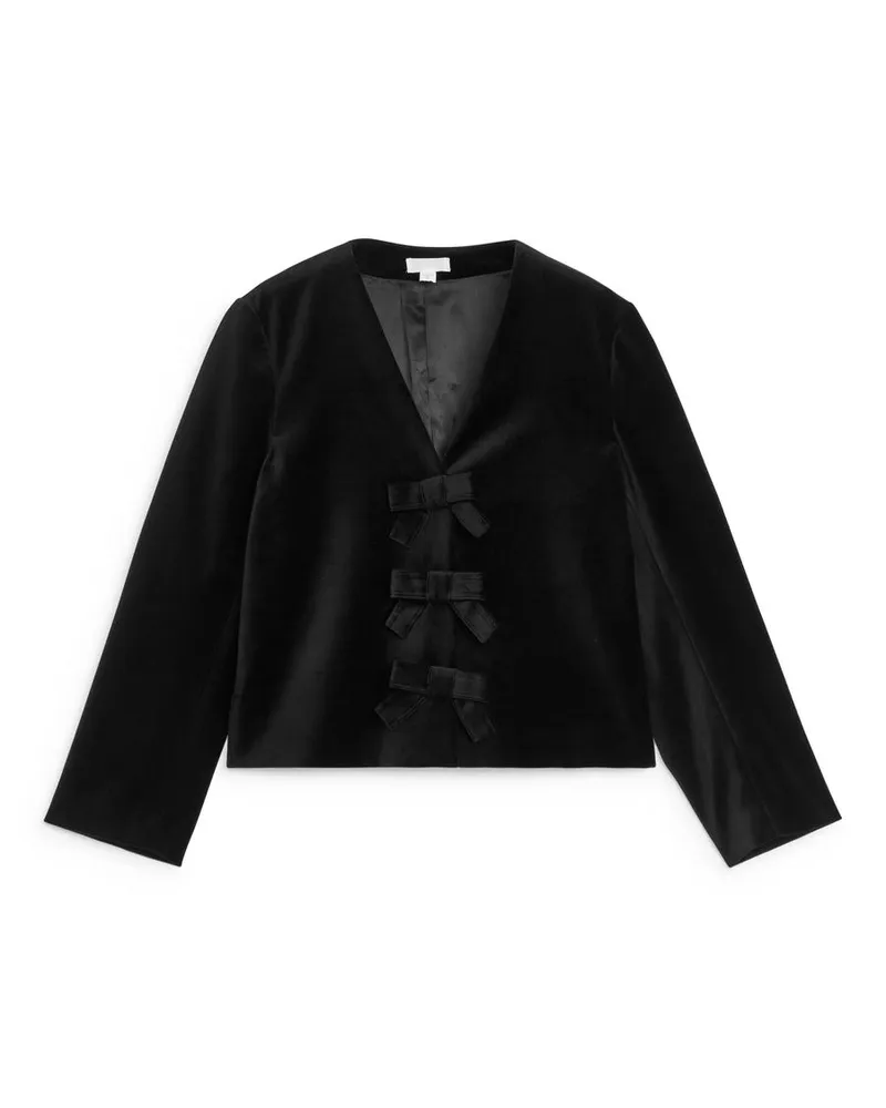 Arket Samtbluse Mit Schleifen - Schwarz Schwarz