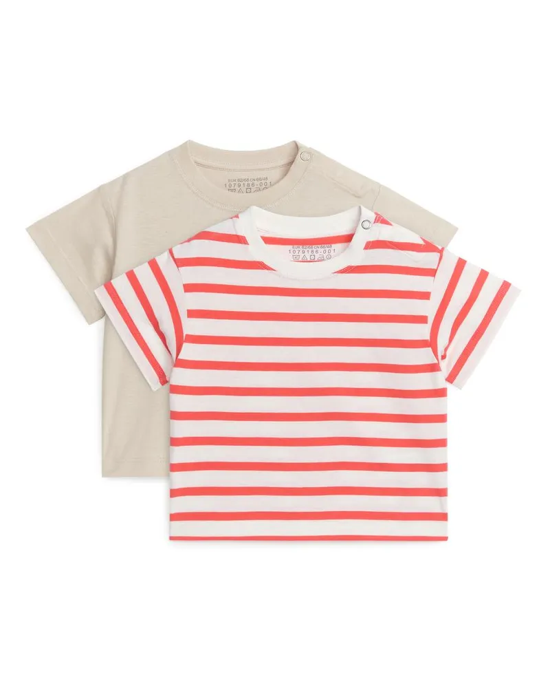 Arket Baumwoll-T-Shirt Im 2Er-Set - Beige|Mehrfarbig|Rot|Weiß Hellbeige