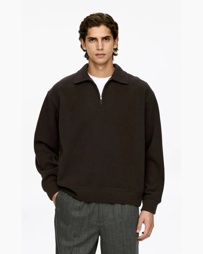 Arket Doubleface-Pullover Mit Kurzem Reißverschluss -Braun Braun