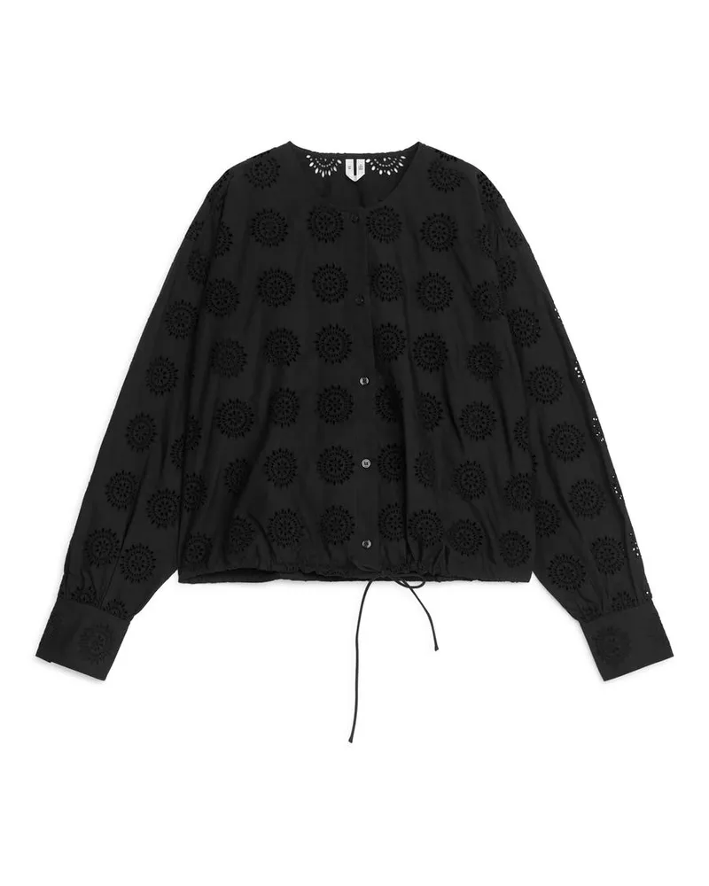 Arket Bluse Mit Lochstickerei - Schwarz Schwarz