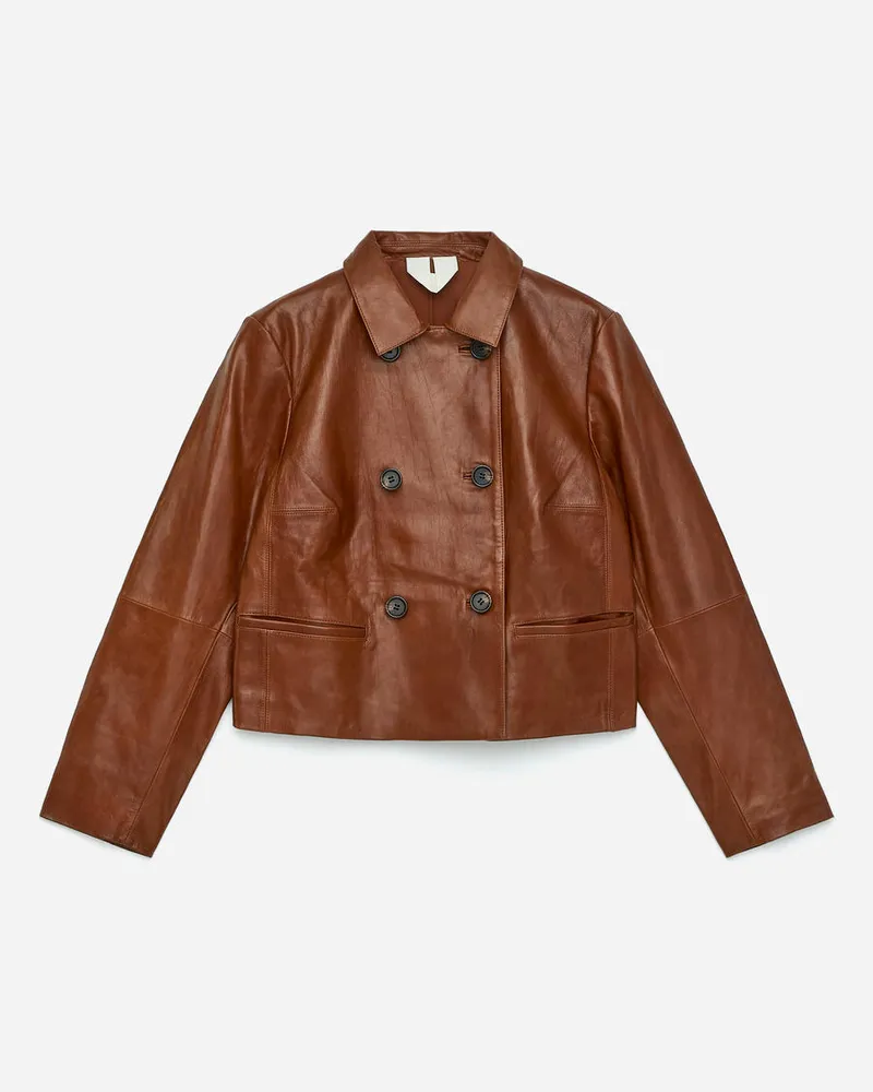 Arket Zweireihige Lederjacke -Braun Braun