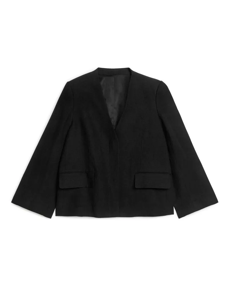 Arket Leinenblazer Ohne Kragen - Schwarz Schwarz