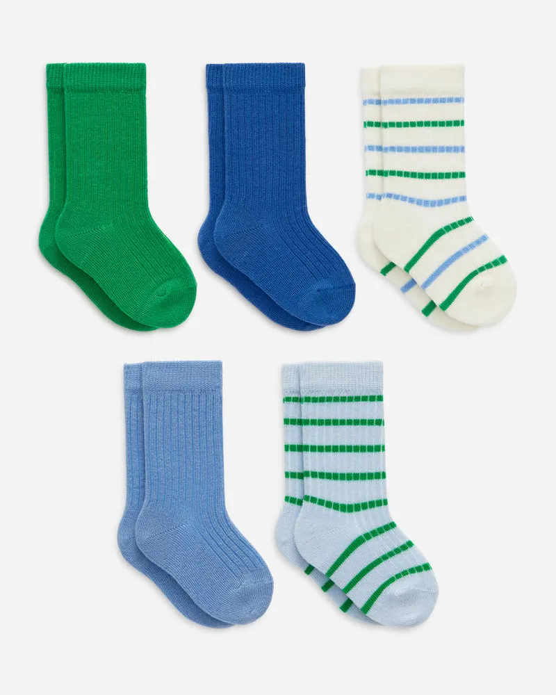 Arket 5 Paar Rippstricksocken Für Babys - Blau|Grün|Weiß|Mehrfarbig Grün