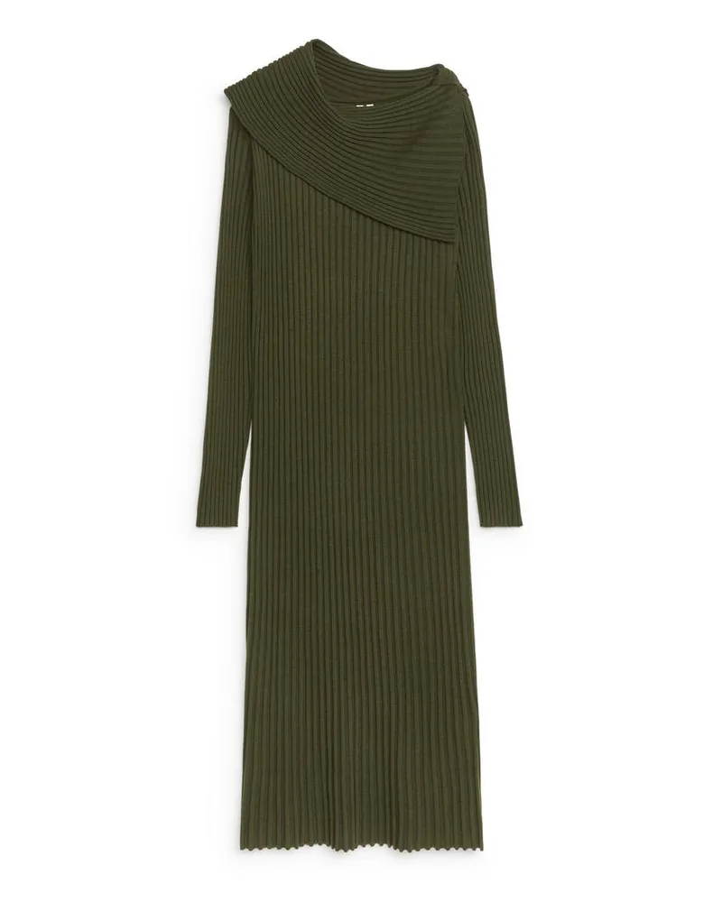 Arket Strickkleid Mit Umschlag - Grün Dunkles