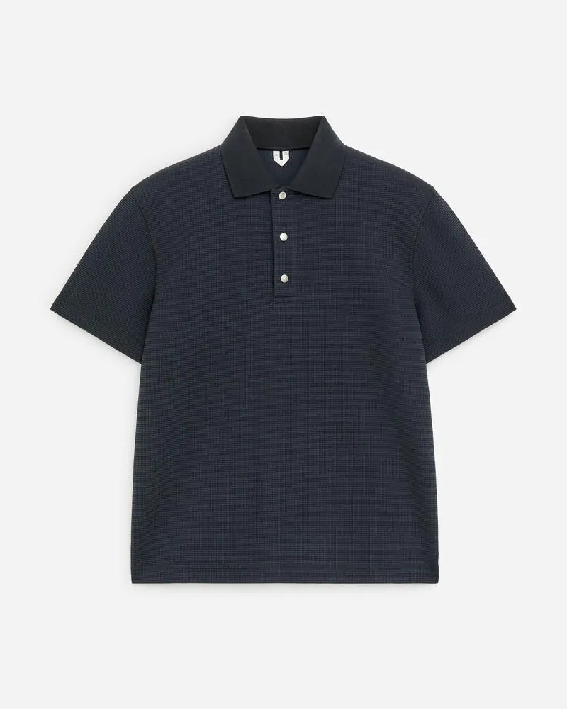 Arket Poloshirt Mit Waffelmuster -Schwarz Schwarz