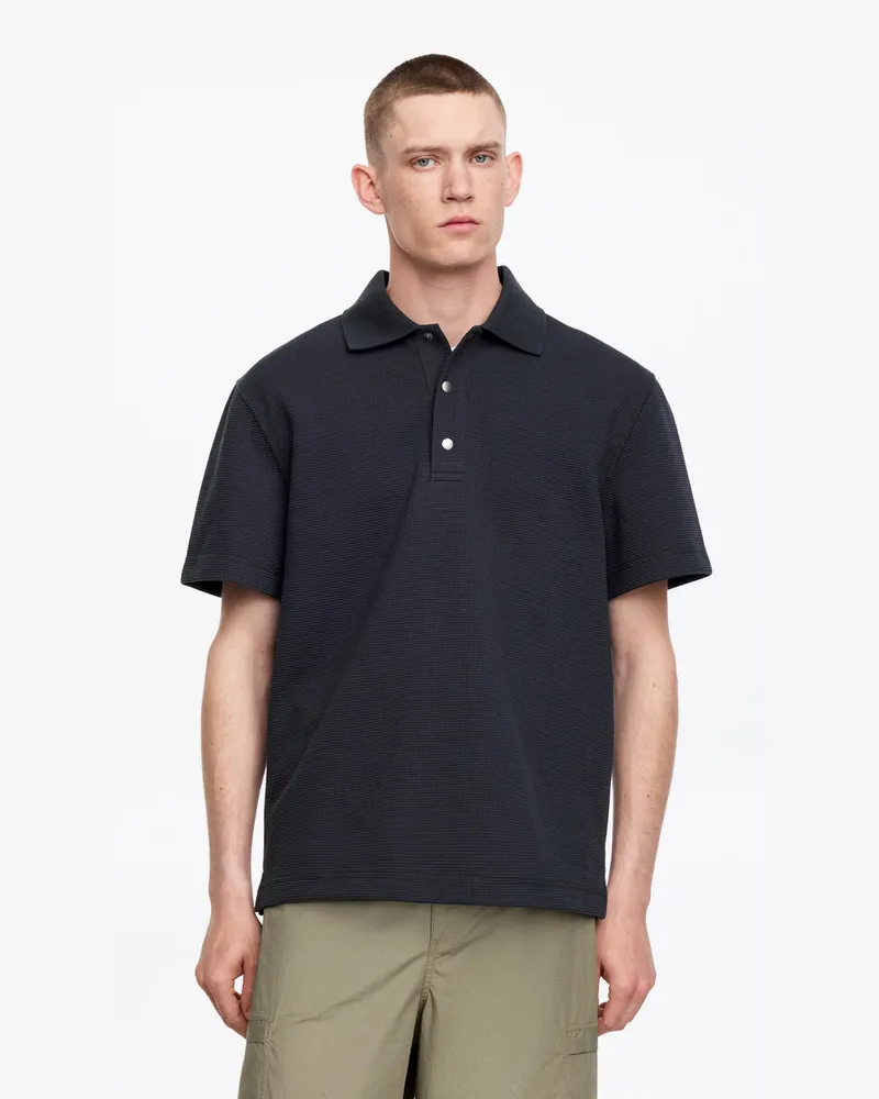 Arket Poloshirt Mit Waffelmuster -Schwarz Schwarz