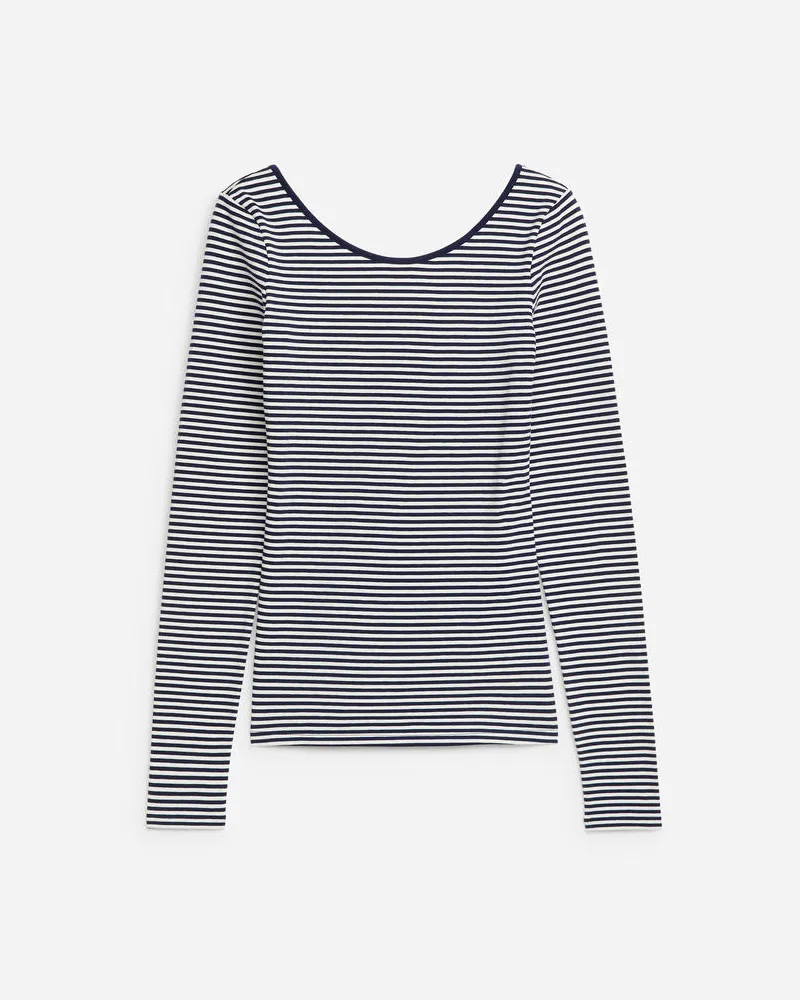 Arket Jersey-Oberteil Mit U-Ausschnitt - Blau|Weiß|Mehrfarbig Dunkelblau