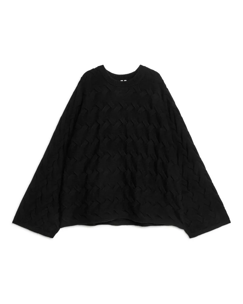Arket Strickpullover Aus Wolle Mit Zopfmuster - Schwarz Schwarz