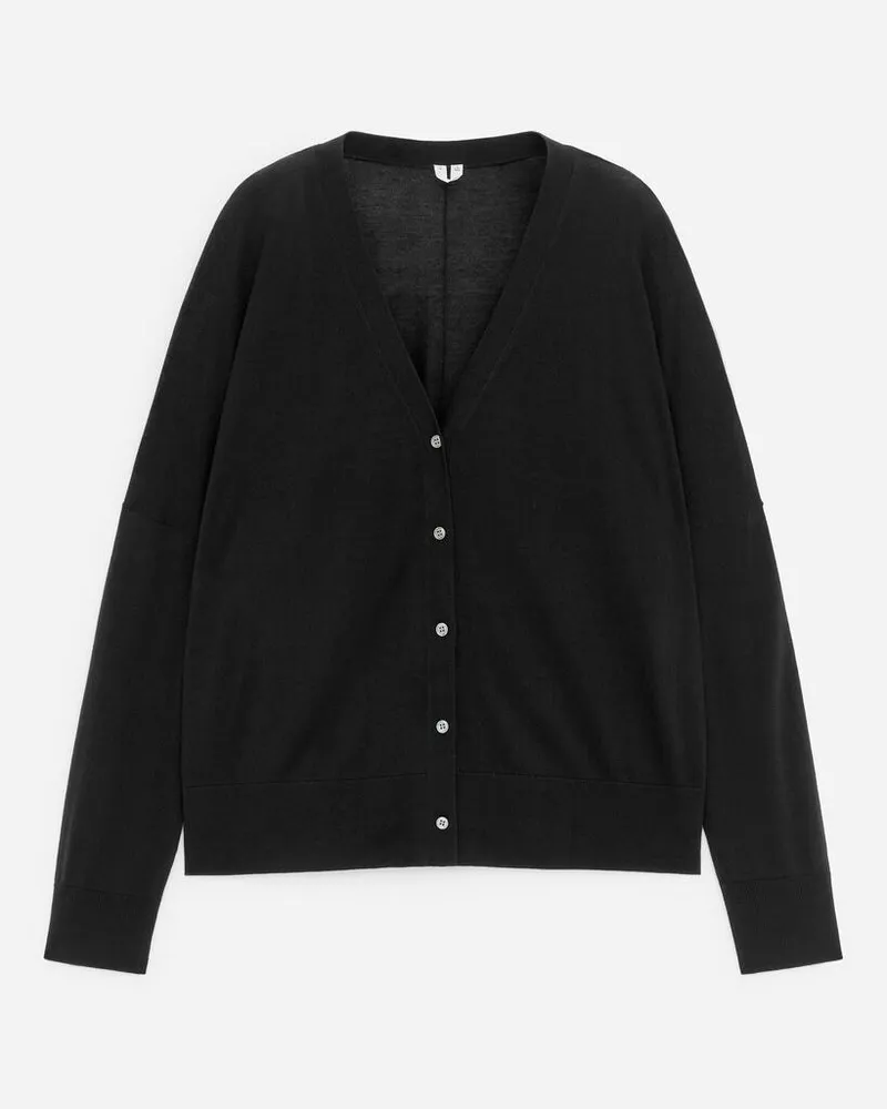 Arket Strickjacke Aus Wolle Und Lyocell -Schwarz Schwarz