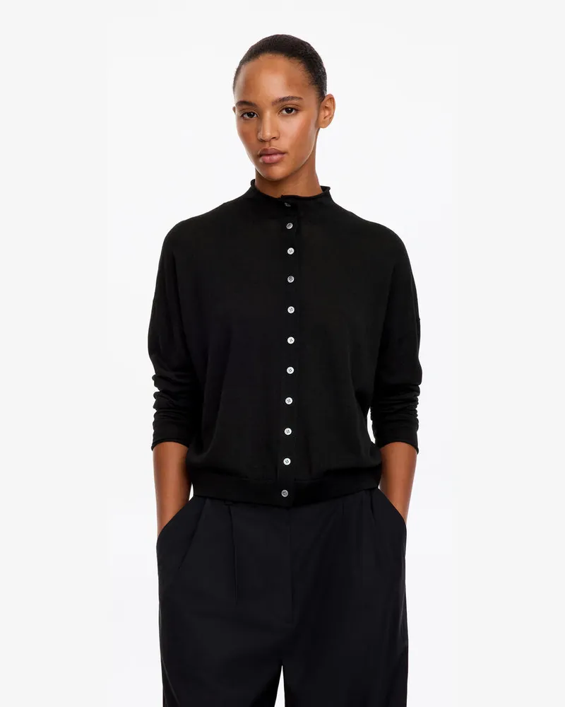 Arket Strickjacke Mit Stehkragen Aus Wollmischung -Schwarz Schwarz