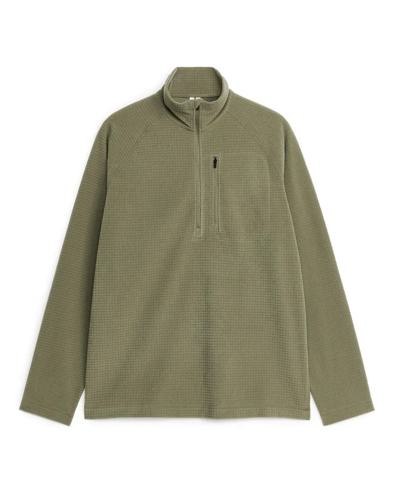 Arket Fleecepullover mit Kurzem Reißverschluss Khaki