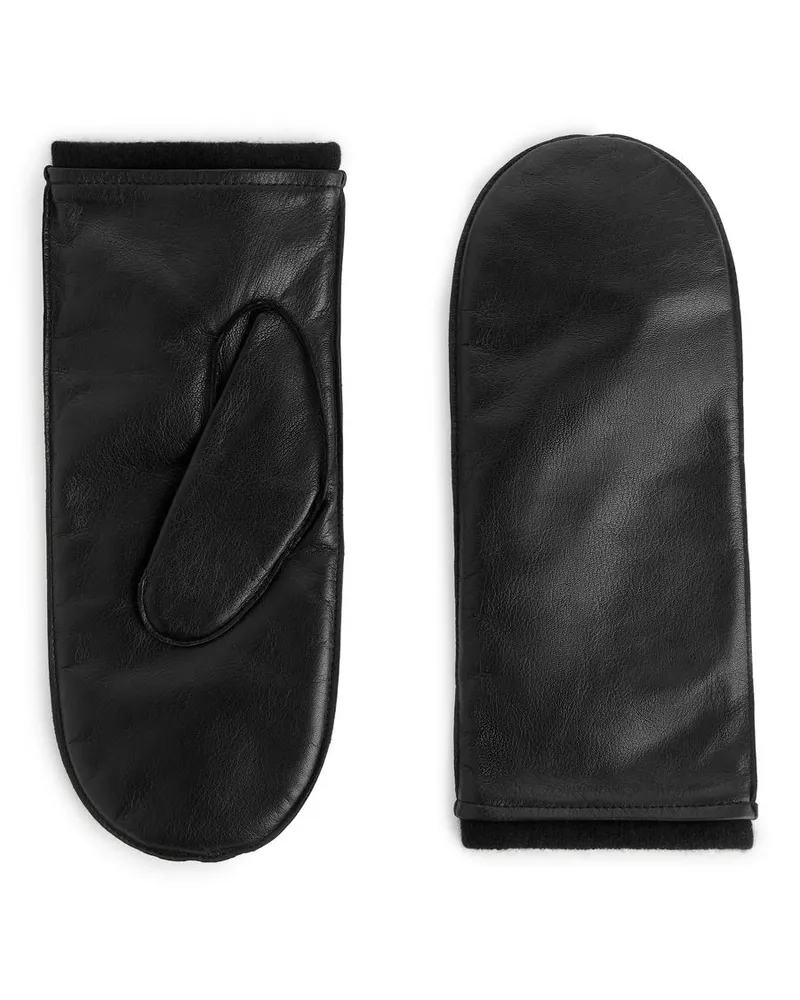 Arket Gefütterte Lederfäustlinge - Schwarz Schwarz