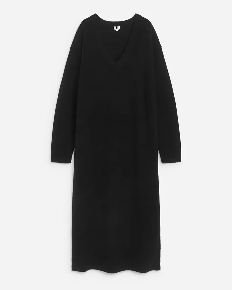 Arket Wollkleid Mit V-Ausschnitt - Schwarz Schwarz