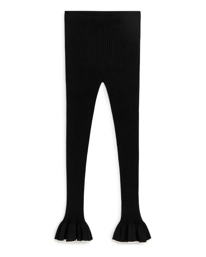 Arket Rippenstrickhose Mit Rüschen - Schwarz|Mehrfarbig Schwarz
