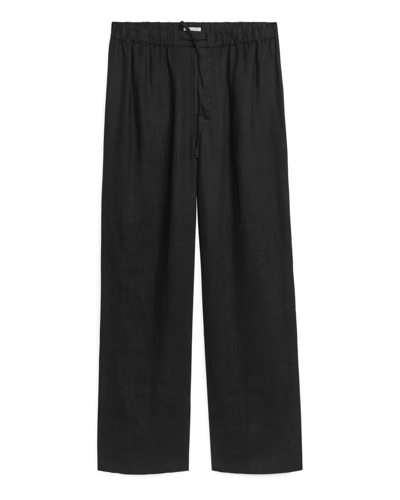 Arket Leinenhose Mit Schnürung - Schwarz Schwarz