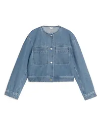 Arket Jeansjacke Ohne Kragen Mittelblau