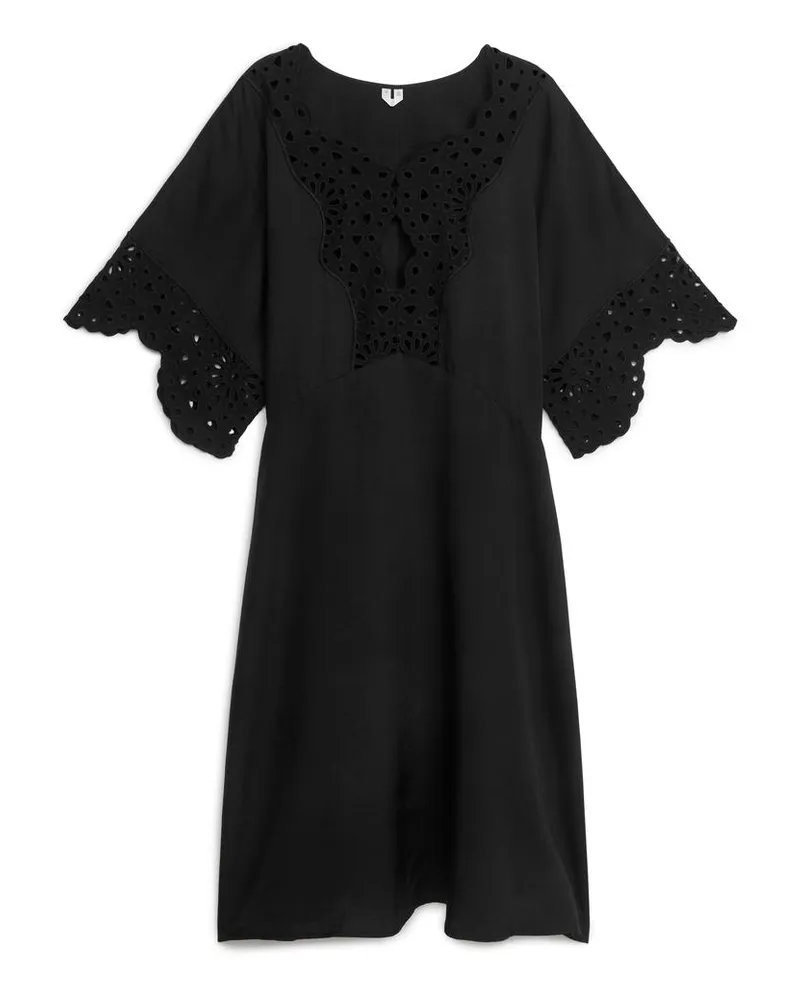Arket Besticktes Midikleid - Schwarz Schwarz
