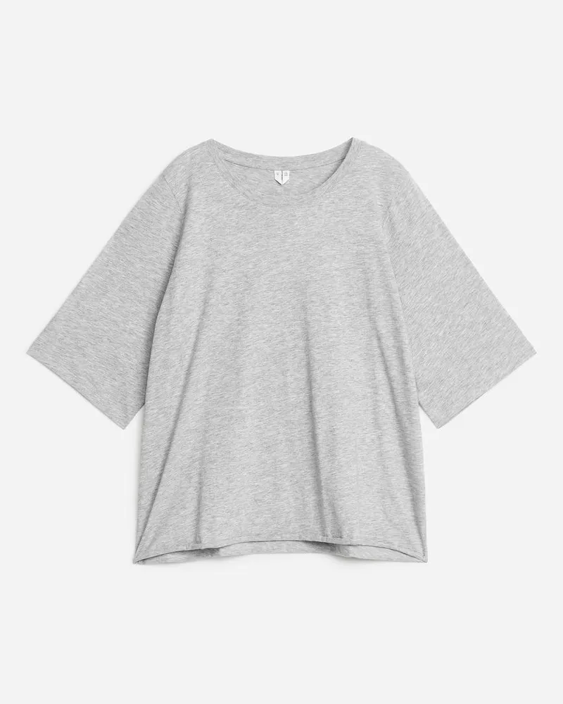 Arket Elegant Fallendes T-Shirt Aus Baumwolle - Grau Graumeliert