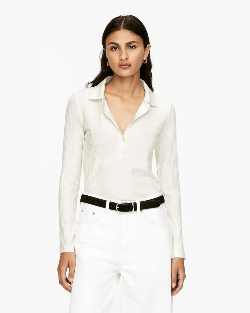 Arket Breit Geripptes Poloshirt -Weiß Weiß