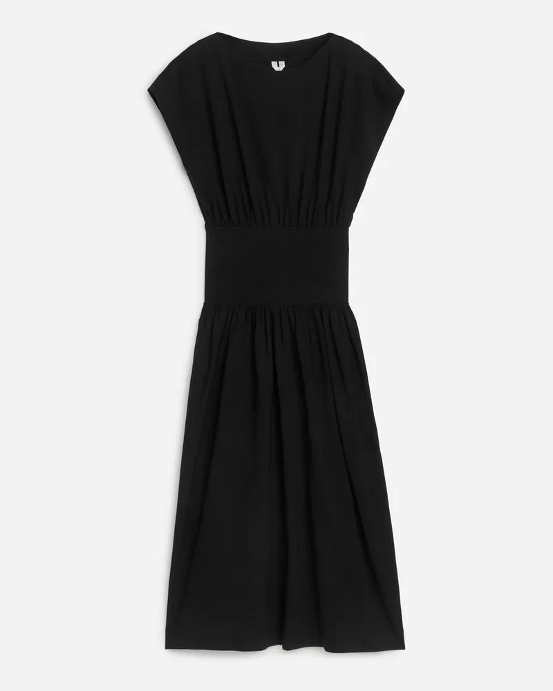 Arket Midikleid Mit Abgesetzter Taille - Schwarz Schwarz
