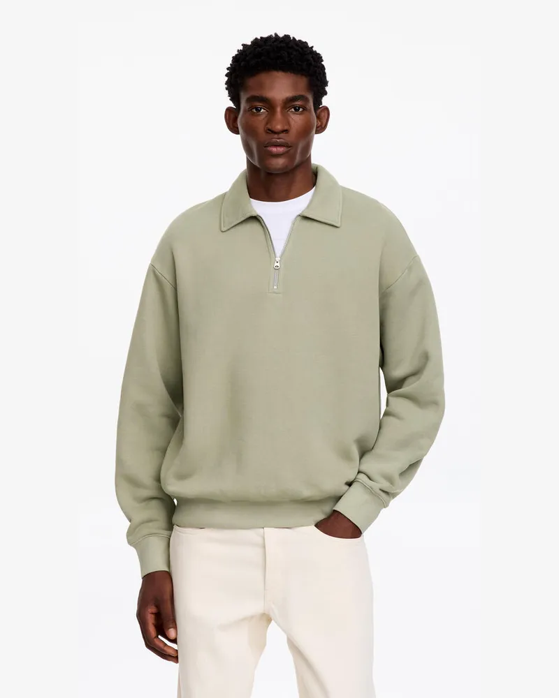 Arket Sweatshirt Aus Baumwolle Mit Kurzem Reißverschluss -Grün Grün