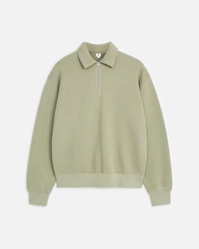 Arket Sweatshirt Aus Baumwolle Mit Kurzem Reißverschluss -Grün Grün