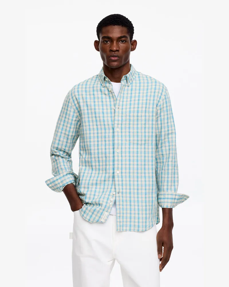 Arket Lockeres Hemd Aus Baumwoll-Leinen-Mischung -Türkis Türkis