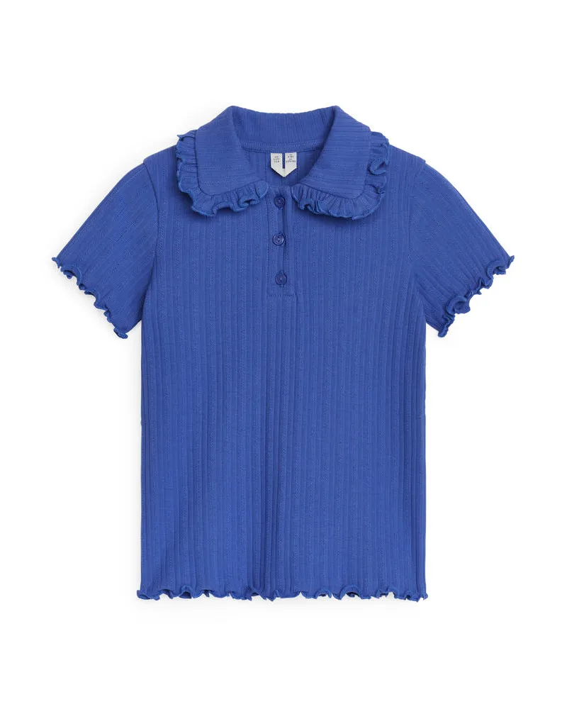 Arket Oberteil Mit Rüschenkragen Aus Geripptem Jersey - Blau Blau
