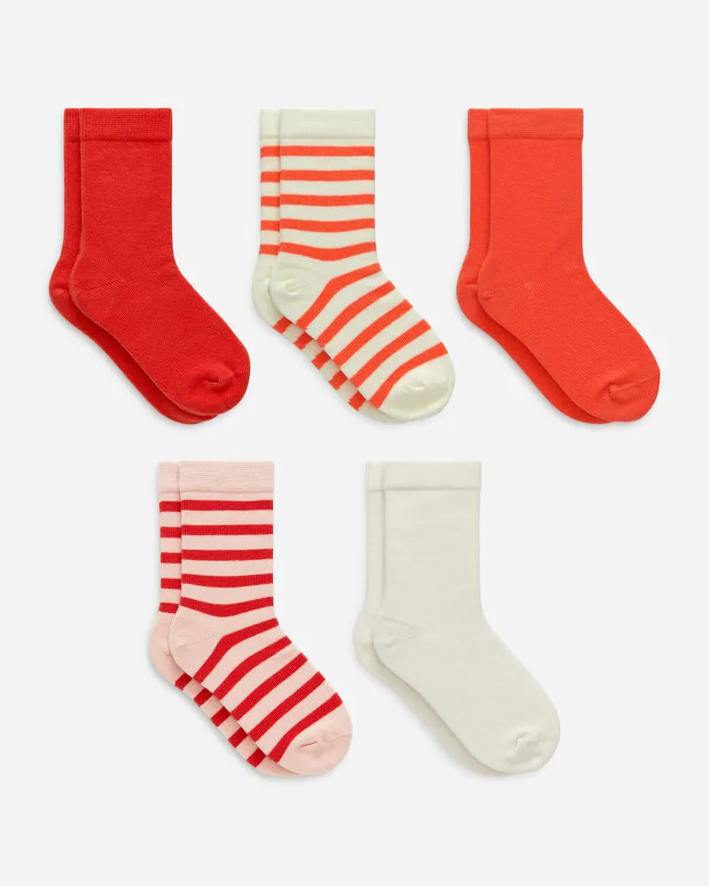 Arket Baumwollsocken, 5Er-Pack - Rot|Rosa|Weiß|Mehrfarbig Rot