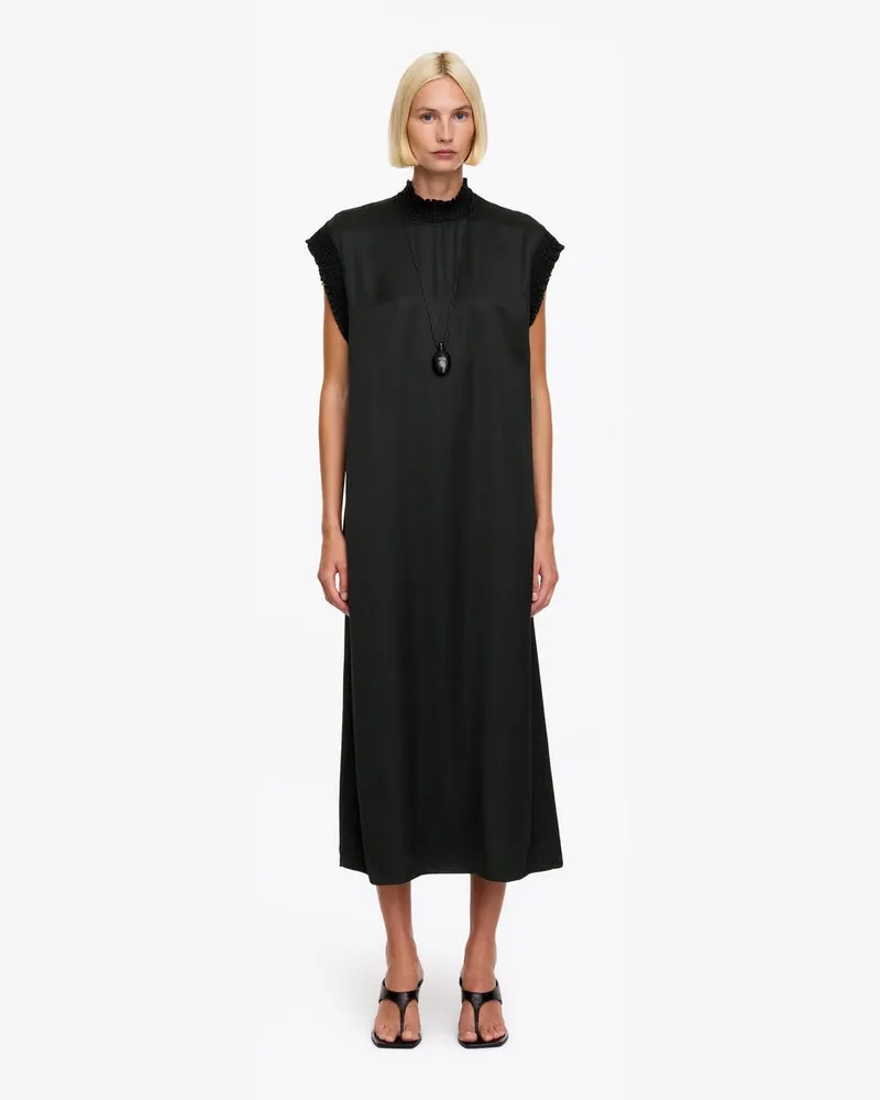 Arket Midikleid Mit Smokdetails -Schwarz Schwarz