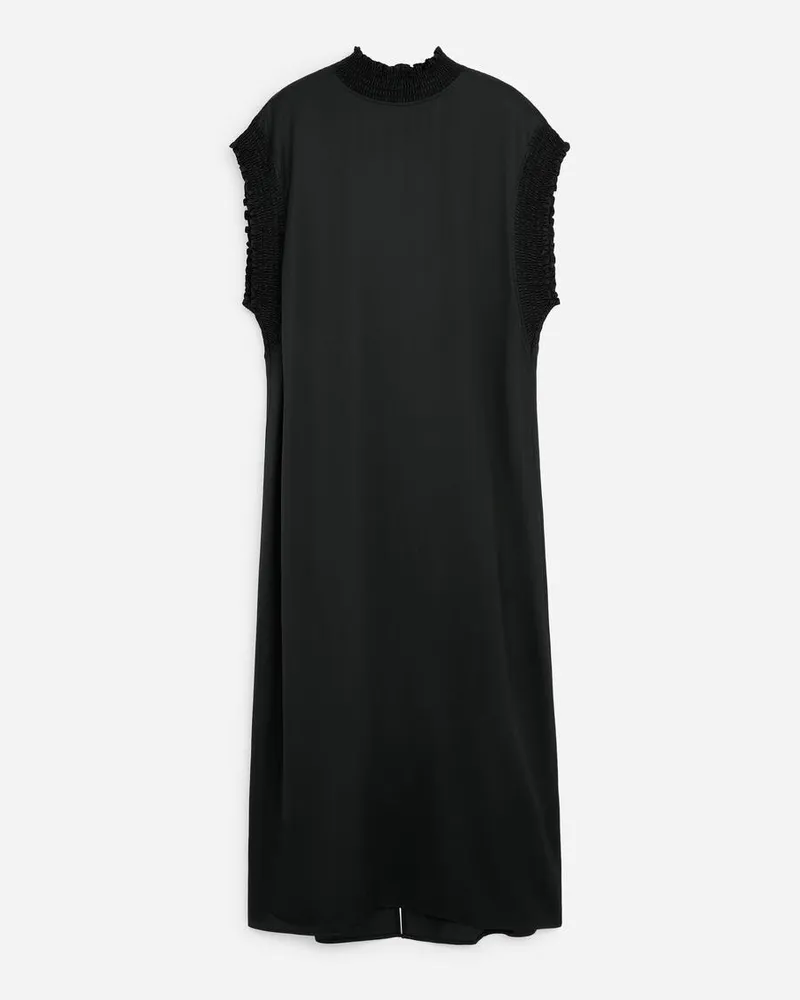Arket Midikleid Mit Smokdetails -Schwarz Schwarz
