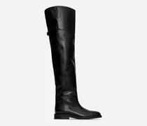 Overknee-Stiefel Aus Leder -Schwarz