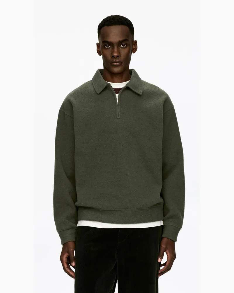 Arket Doubleface-Pullover Mit Kurzem Reißverschluss -Grün Grün