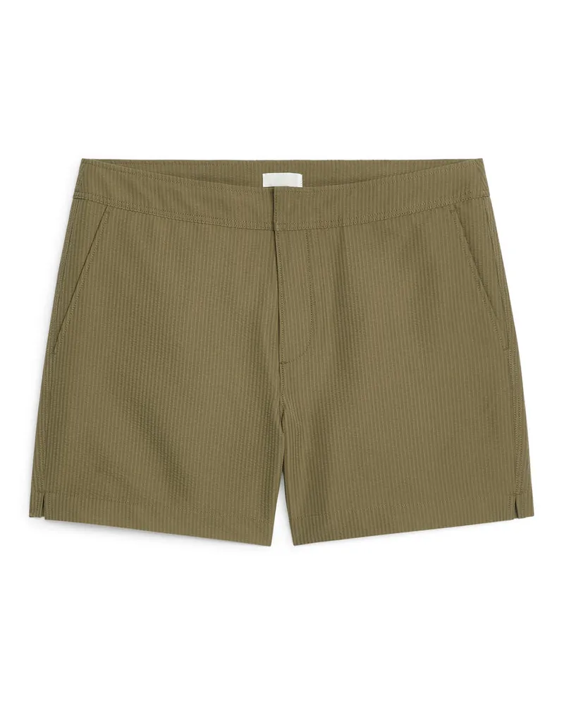 Arket Seersucker-Badehose - Grün Khaki