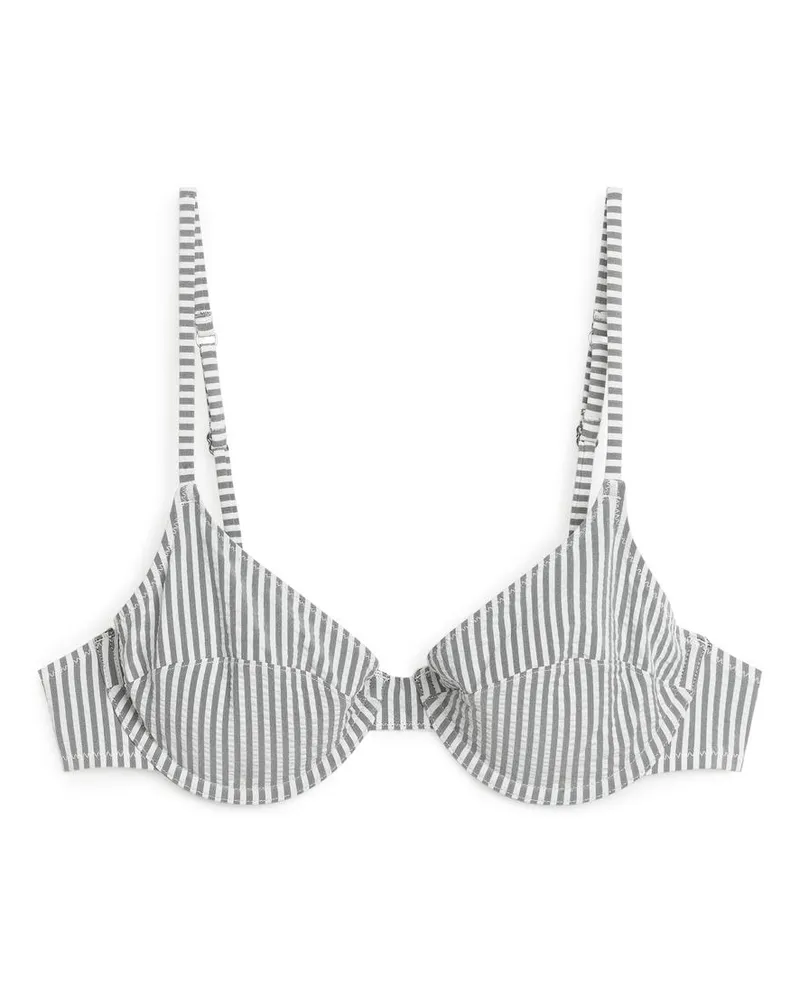 Arket Bikini-Oberteil Mit Bügel Aus Seersucker - Schwarz|Mehrfarbig|Weiß Schwarz