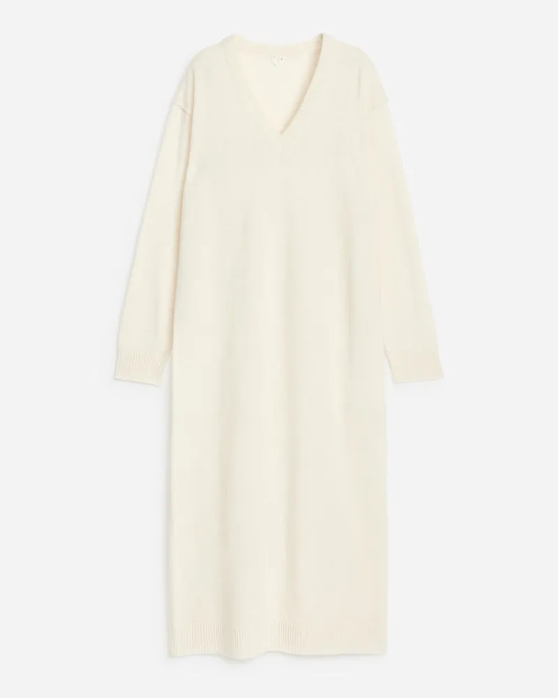 Arket Wollkleid Mit V-Ausschnitt - Weiß Cremeweiß