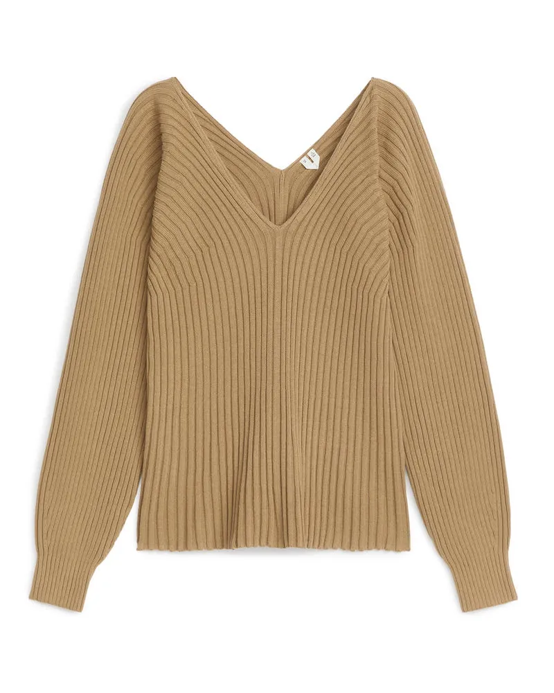 Arket Rippstrickpullover Aus Baumwolle - Beige Dunkelbeige