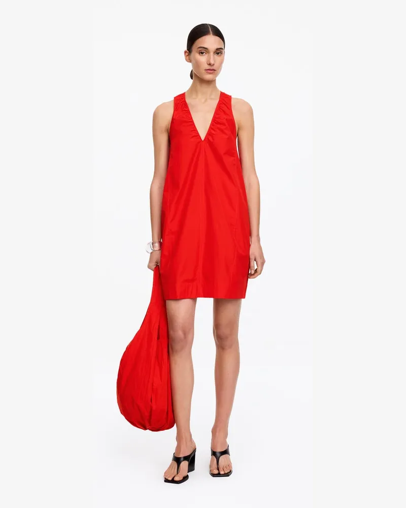 Arket Gerafftes Kleid Mit V-Ausschnitt -Rot Rot