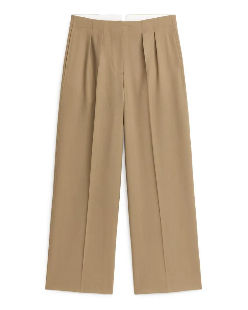 Arket Wollhose In Panamabindung - Beige Dunkelbeige