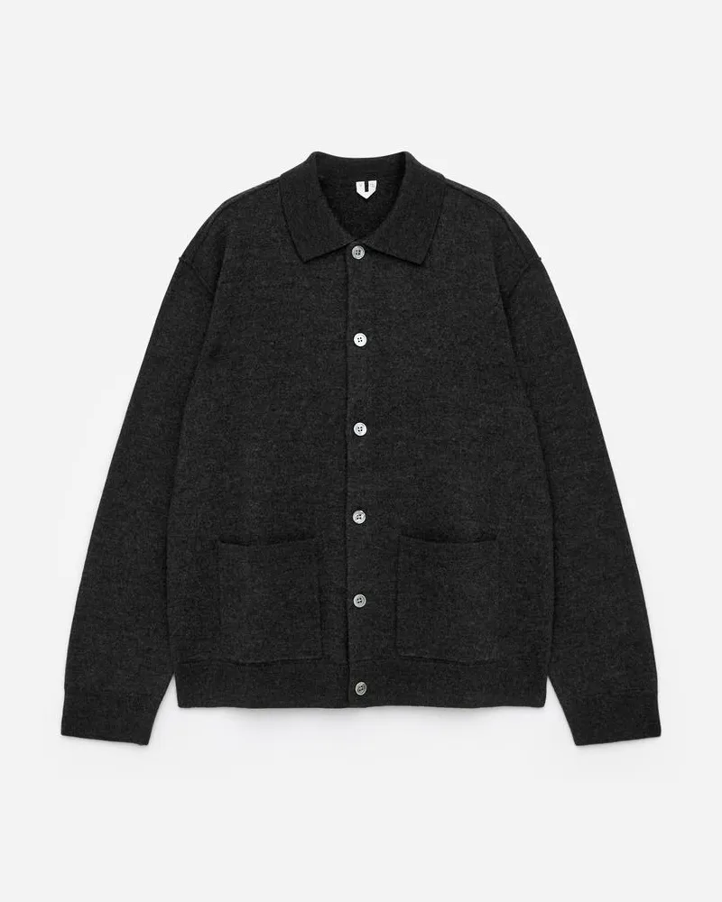 Arket Strickjacke Aus Wollwalk - Grau Dunkelgrau