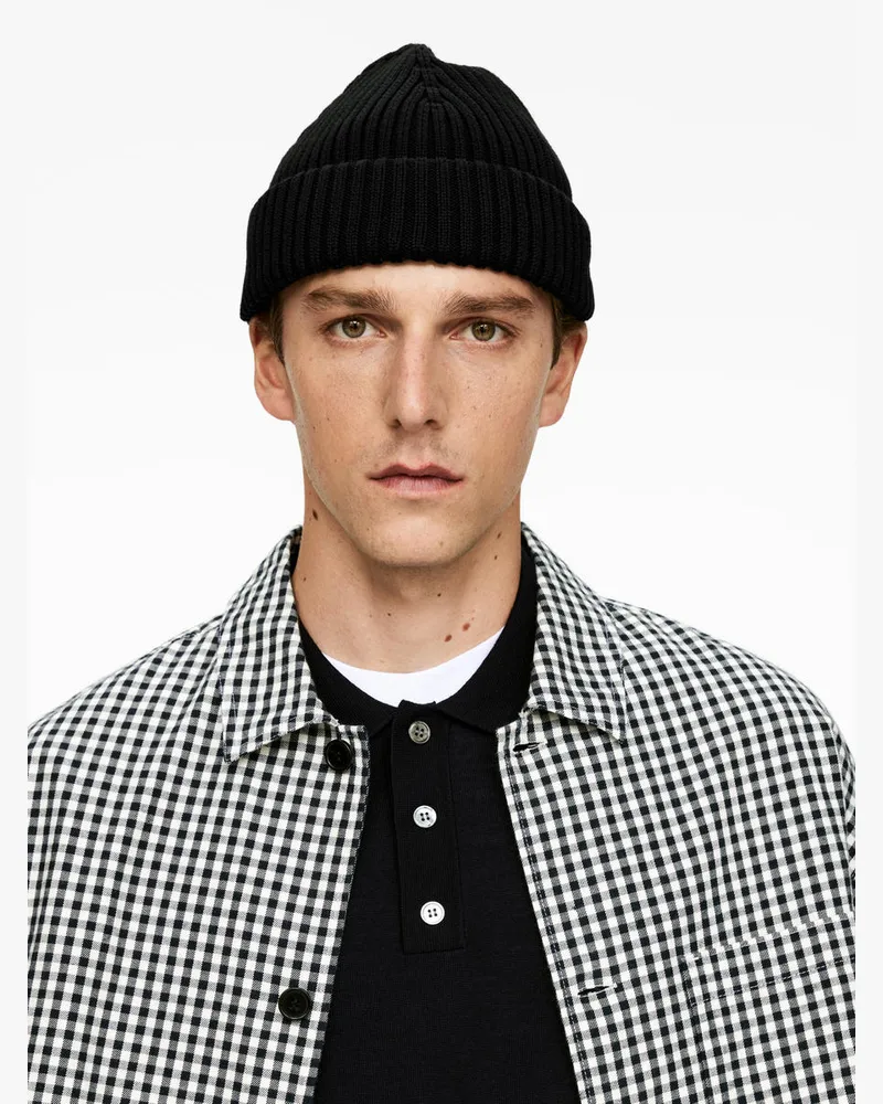 Arket Gerippte Baumwoll-Beanie -Schwarz Schwarz