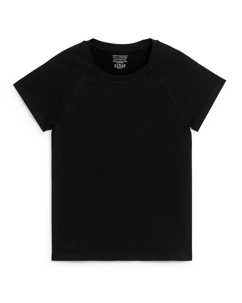 Arket Nahtloses, Schmal Geschnittenes T-Shirt - Schwarz Schwarz