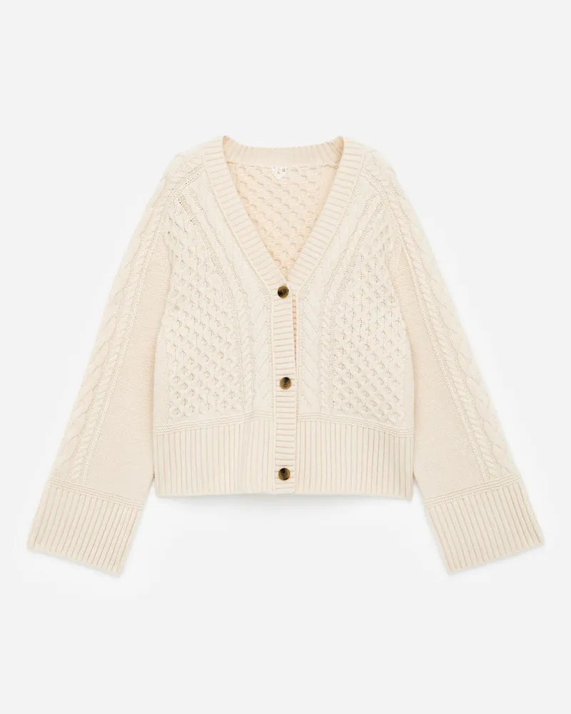 Arket Zopfstrickjacke Aus Wolle - Weiß Cremeweiß