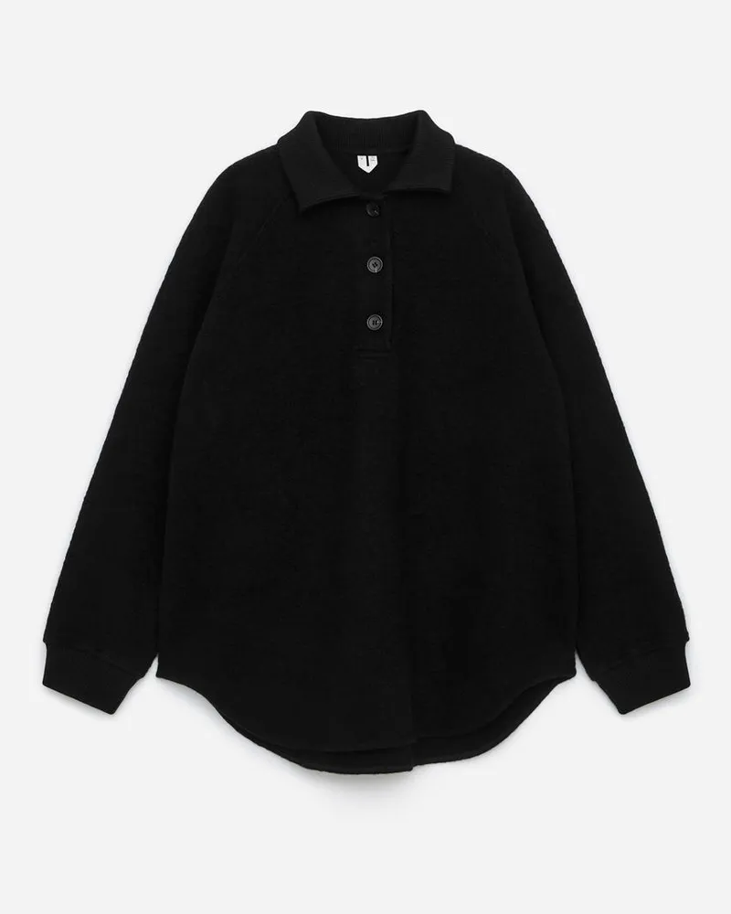 Arket Poloshirt Aus Wollwalk - Schwarz Schwarz