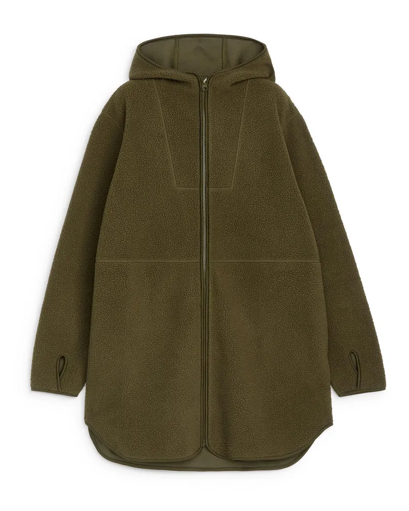 Arket Fleecejacke Mit Reißverschluss - Grün Khaki